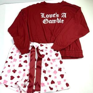 WILDFOX Sz Small Love’s A Gamble Valentine’s Pajamas Shorts Set Sleepwear Casino